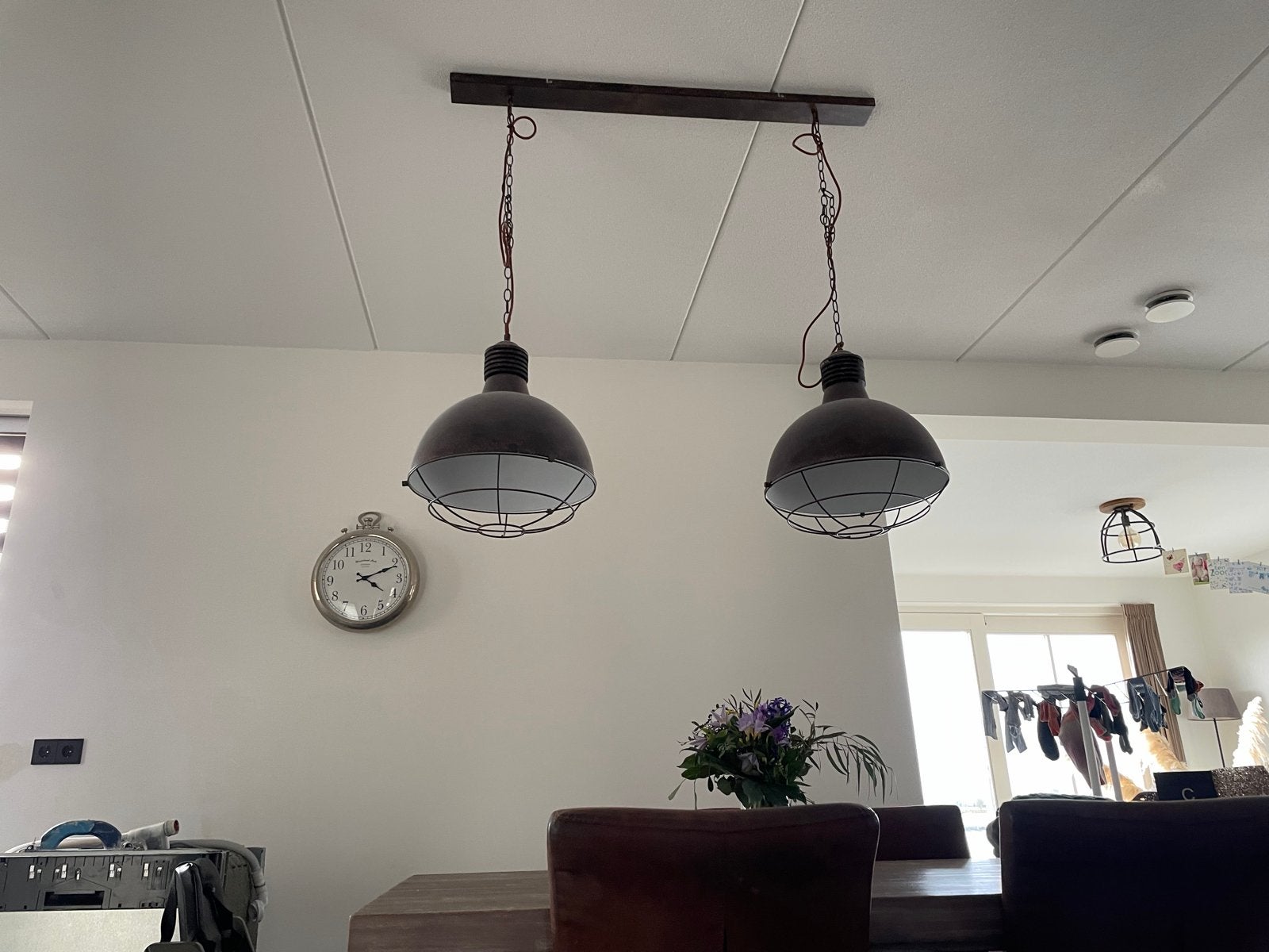 Industriële Hanglamp - Dubbele Lampen met Roestbruine Afwerk, Ophalen, Gebruikt, Metaal, E27 (groot)