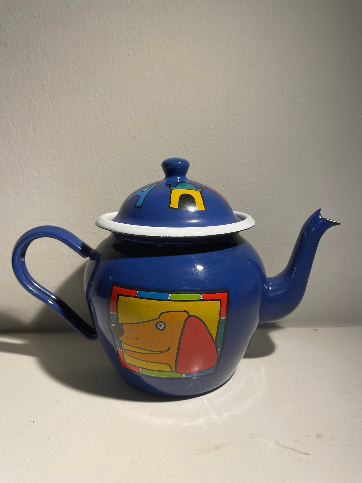 Smalto theepot met hondendecoratie, Antiek en Kunst, Ophalen of Verzenden
