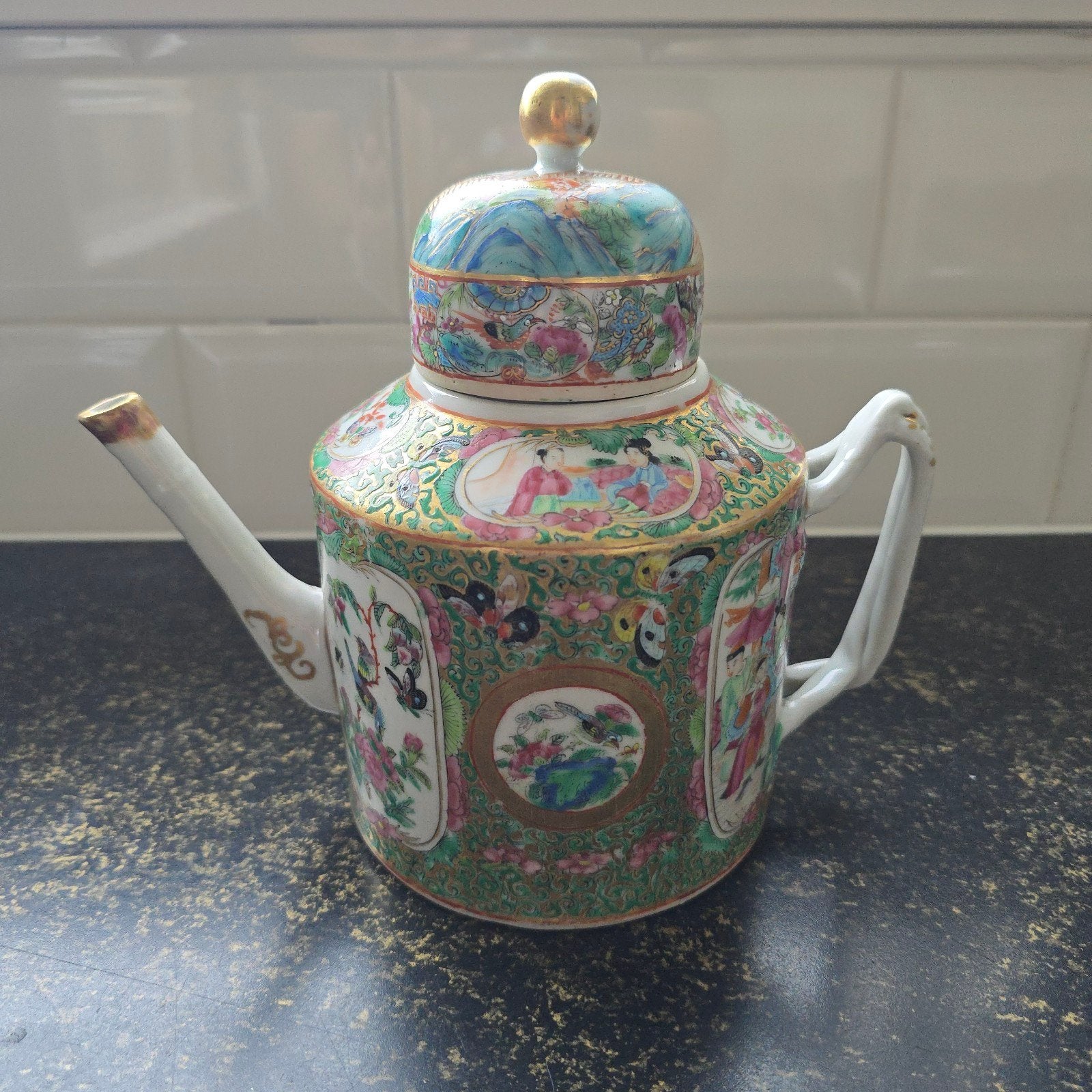 Antieke Chinese Rose Medallion Theepot, Chinees Qing, Antiek en Kunst, Antiek | Porselein, Ophalen of Verzenden