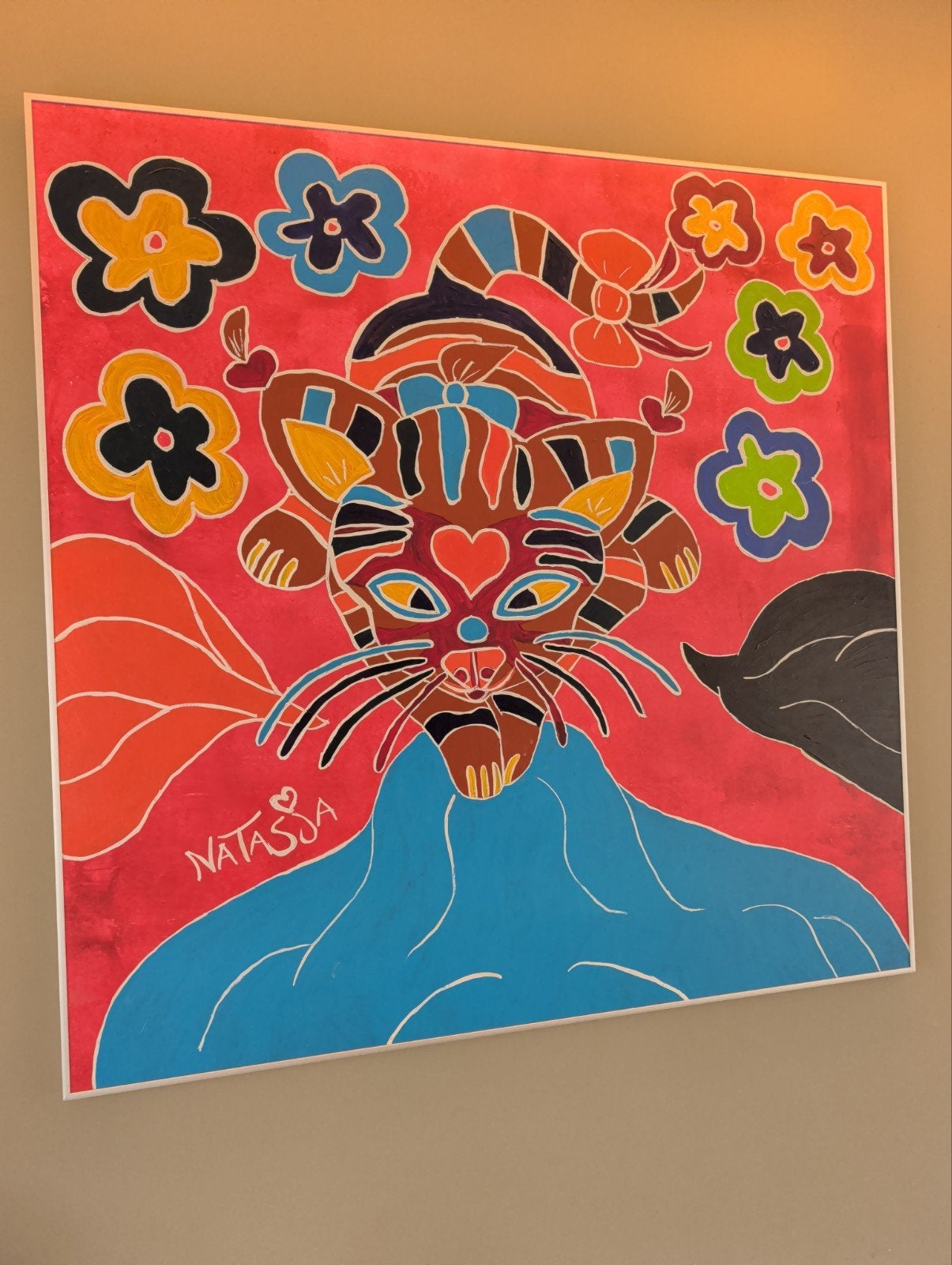Kleurrijk Kattenkunstwerk 'Natasja' - Uniek Schilderij, Ophalen