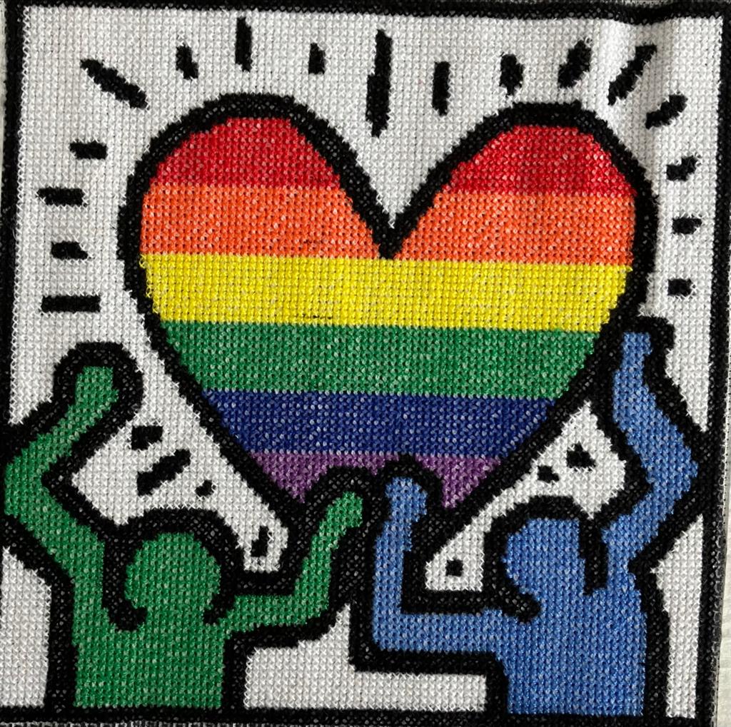 Borduurwerk: Keith Haring 'Heart' - Handgemaakt, Ophalen of Verzenden, Zo goed als nieuw