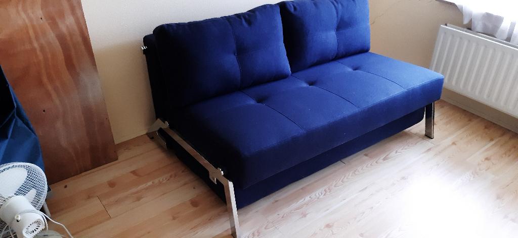 Slaapbank te koop, Ophalen, Gebruikt, Blauw, Tweepersoons