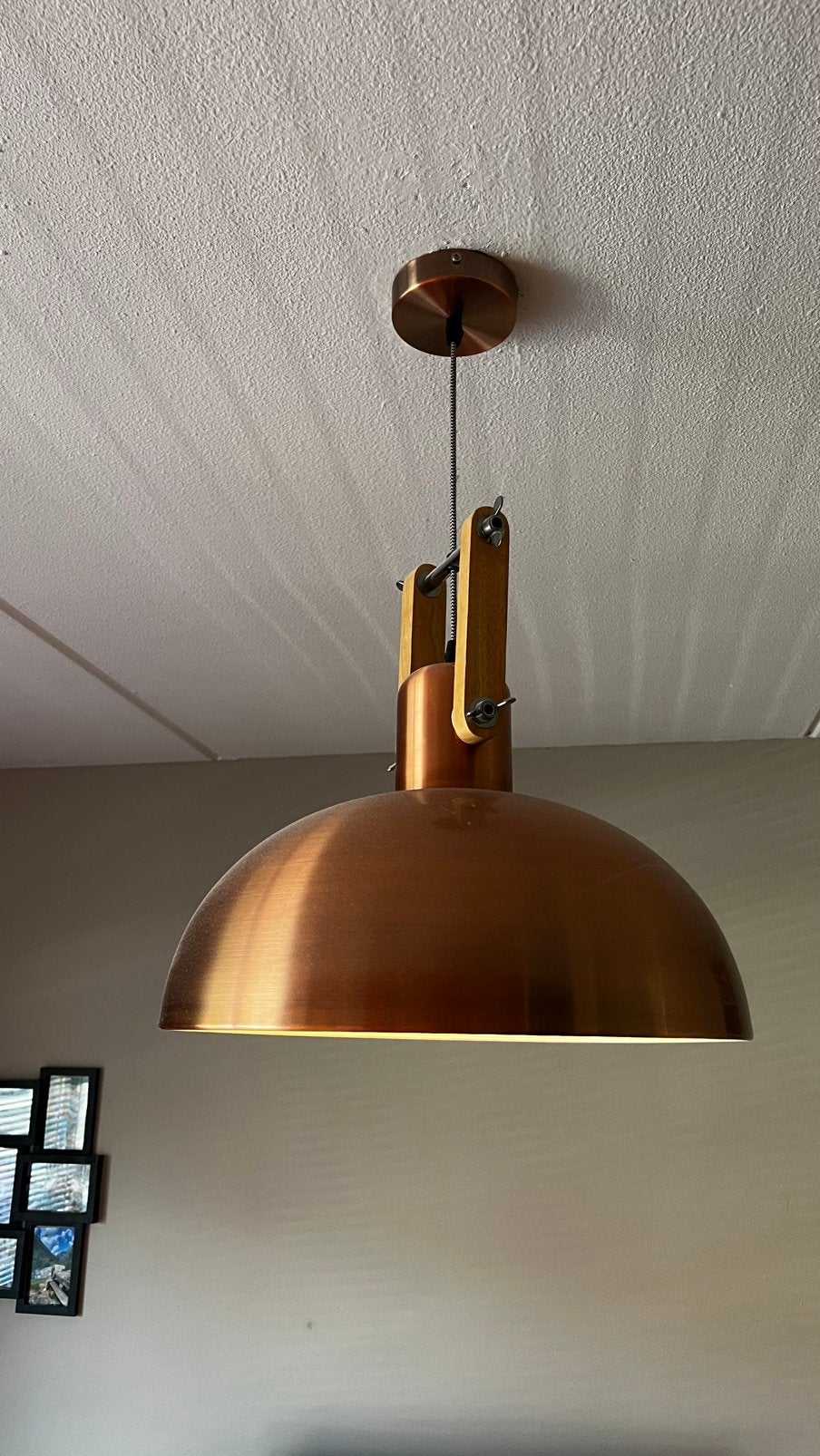 Hanglamp, Ophalen, Zo goed als nieuw, Hout, E27 (groot)