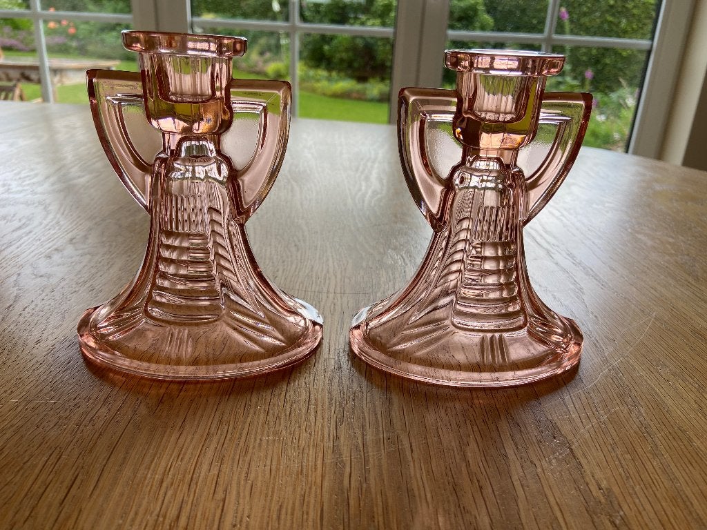 Art Deco Val Saint Lambert Luxval kandelaars (2), Ophalen of Verzenden