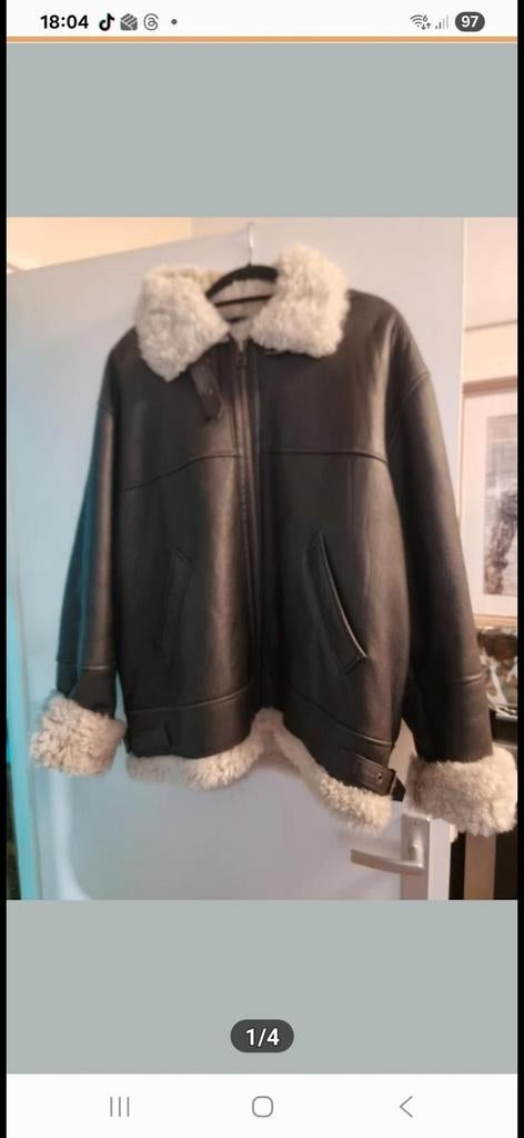 Zeldzame Dikke Buffelleren Lammycoat met Schapenwol, Onbekend@voorbeeld.com, Zwart, Maat 46/48 (XL) of groter, Onbekend