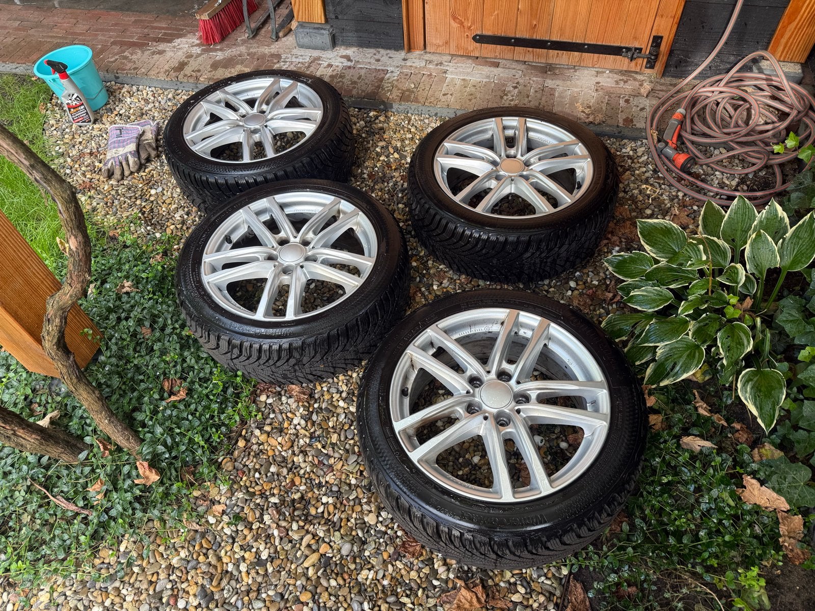 RIAL lichtmetalen velgen+Continental Winterbanden 225/45 R17, Ophalen, Gebruikt, Banden en Velgen, 17 inch