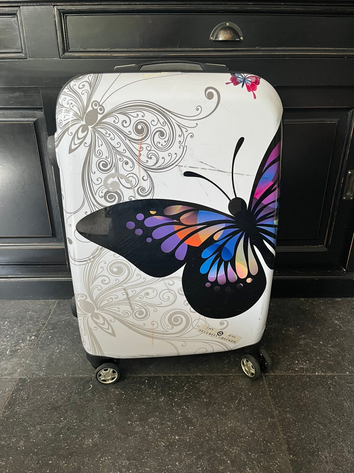 Koffer met vlinderprint 62(70)x45, Hard kunststof, 45 tot 55 cm, Zo goed als nieuw, 70 cm of meer