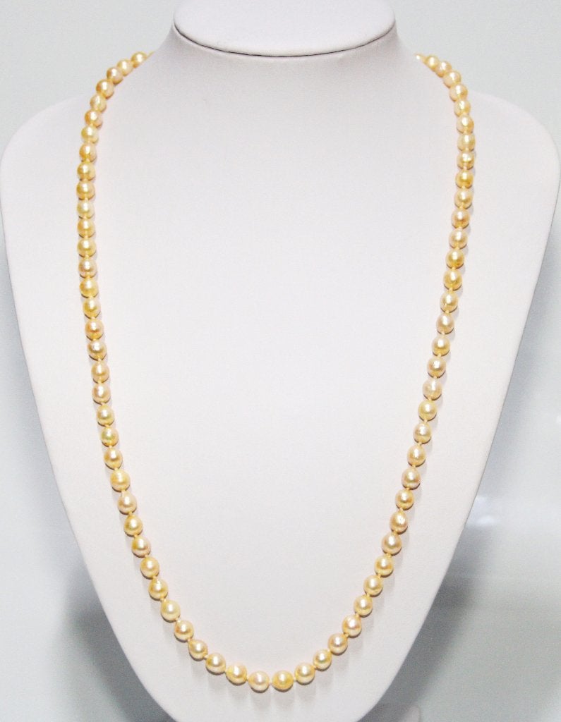Schitterend Frans 18-KT Goud Golden Akoya Parelketting 66 CM, Ophalen of Verzenden, Goud, Ketting, Met edelsteen