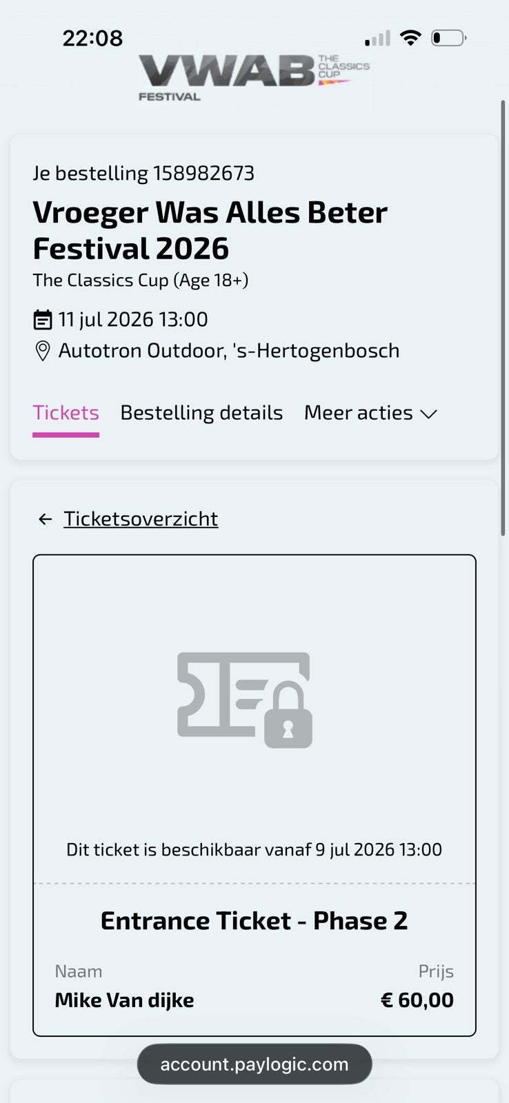 Vroeger was alles beter ticket, Eén persoon