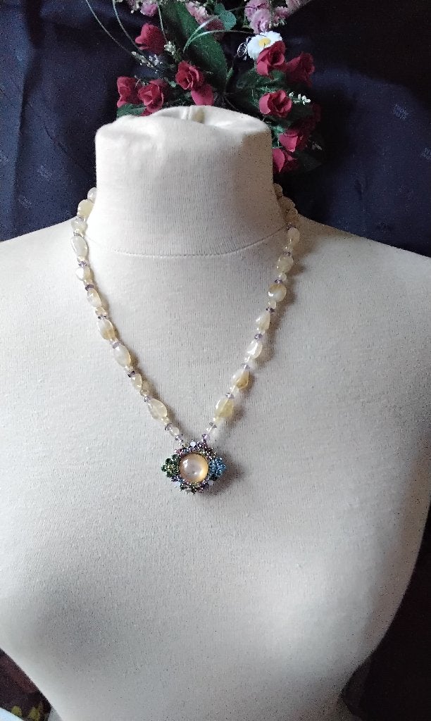Prachtige Ketting Natuurlijke Stenen Citrien Amethist Lang, Sieraden, Tassen en Uiterlijk, Kettingen, Geel, Nieuw, Ophalen of Verzenden