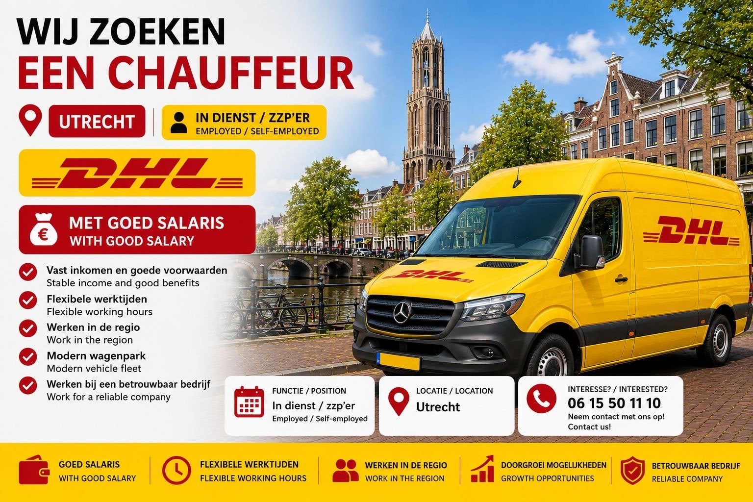 Chauffeur zzp’er / in dienst, Overige vormen, LBO / VMBO, 33 - 40 uur, Geschikt als bijbaan