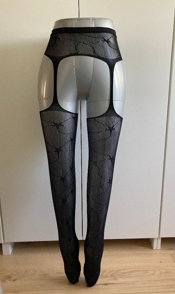 Jarretel zwarte met motief, Verzenden, Nieuw, Zwart, Panty