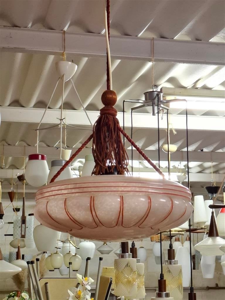 Hanglamp '50s ( Retro/Vintage/Design ), Ophalen of Verzenden, Gebruikt, Glas, Vintage