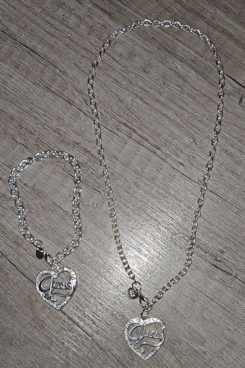 Guess zilver zilveren set setje ketting armband strass hart, Ophalen, Nieuw, Zilver, Zilver