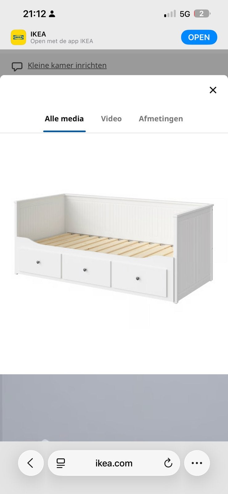 HEMNES Bedbank met 3 lades, Ophalen, Eenpersoons, Wit, Zo goed als nieuw