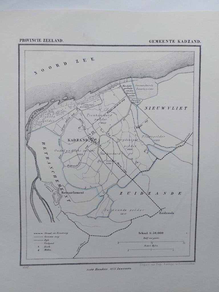 12 / Kadzand Nieuwvliet Zeeland Litho uit 1867 van J. Kuyper, Ophalen of Verzenden