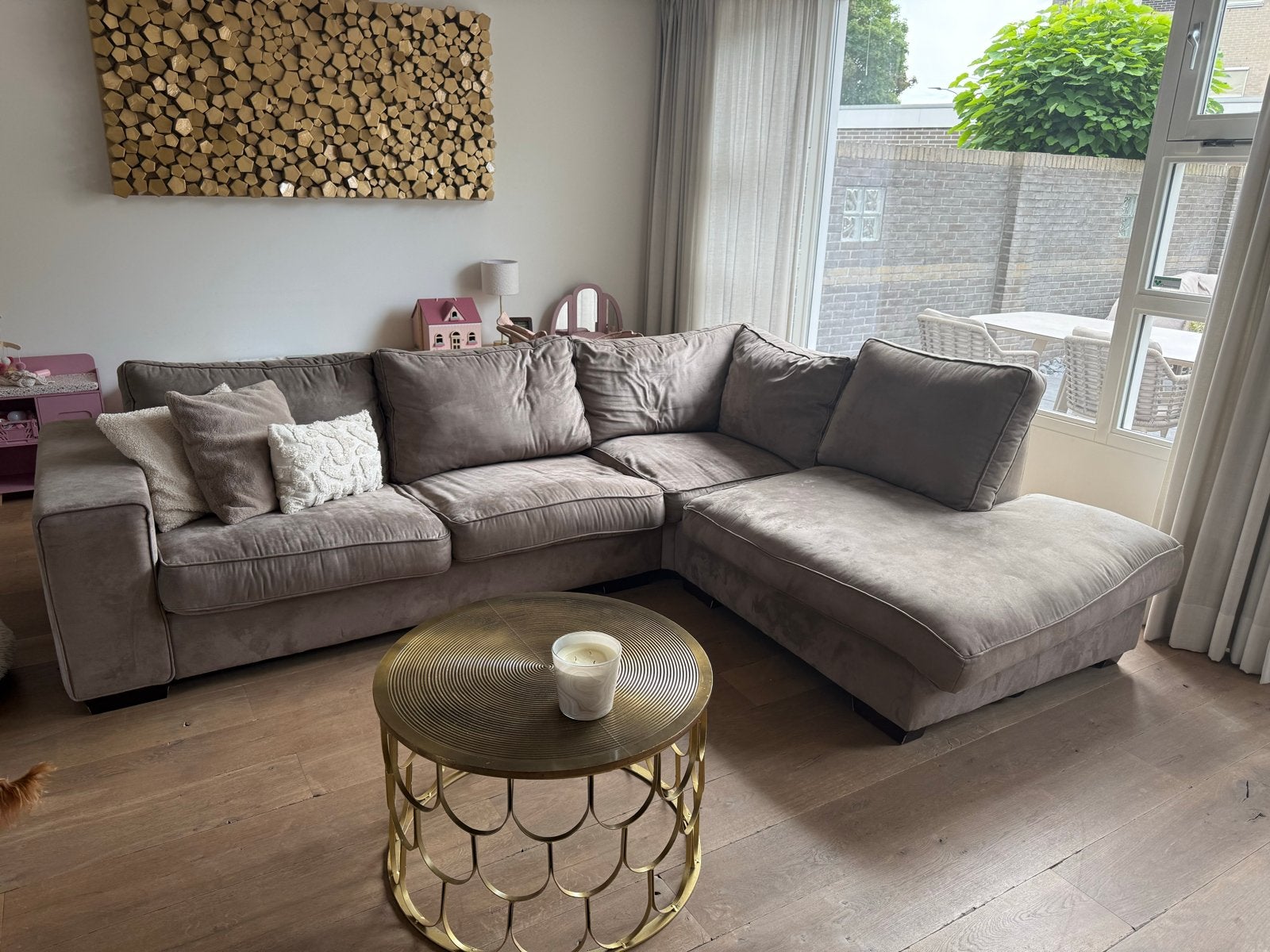 Comfortabele Urban Sofa hoekbank met chaise longue - Taupe, 250 tot 300 cm, Gebruikt, Hoekbank, Ophalen of Verzenden