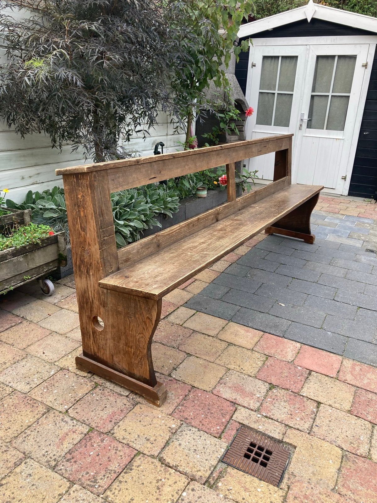 Antieke houten kerkbank - 250 cm lang, Antiek en Kunst, Ophalen