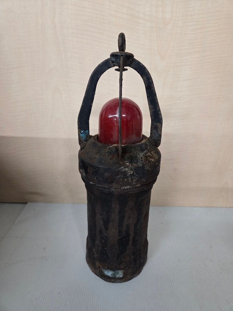 Oude gietijzeren industriele mijnlamp / potlamp, Ophalen of Verzenden