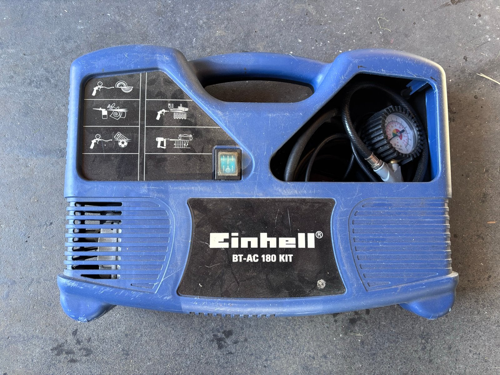 Einhell BT-AC 180 Kit Compressor met accessoires, Ophalen, Gebruikt, 6 tot 10 bar, Minder dan 200 liter/min