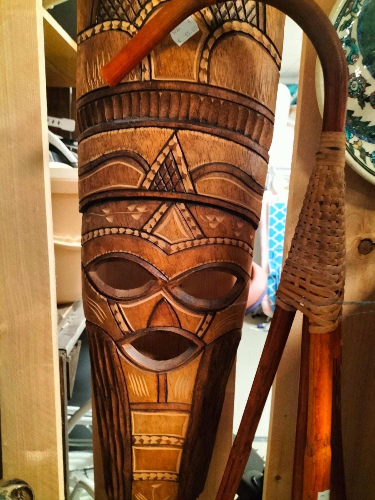 Handgesneden houten masker - Afrikaanse stijl, Antiek en Kunst, Ophalen of Verzenden