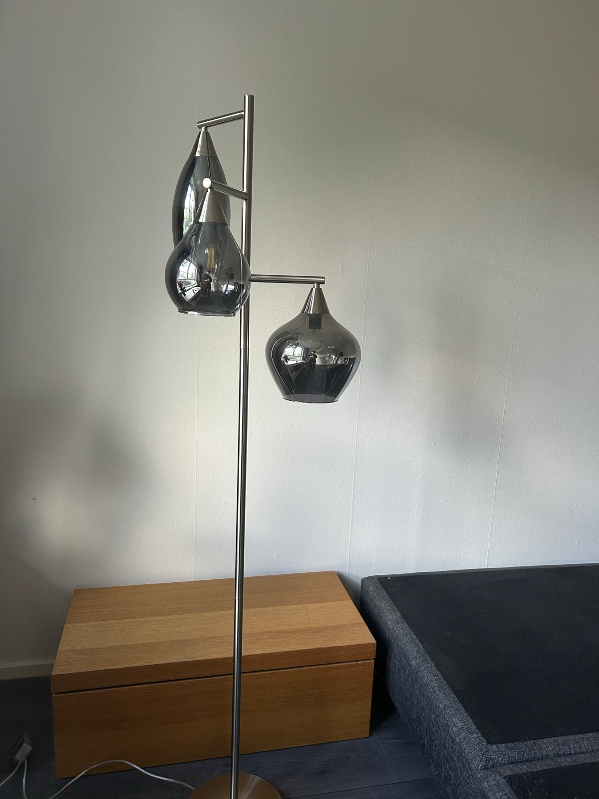 Moderne vloerlamp met 3 rookglazen kappen - HighLight, Ophalen, E14 (klein), 150 tot 200 cm, Glas