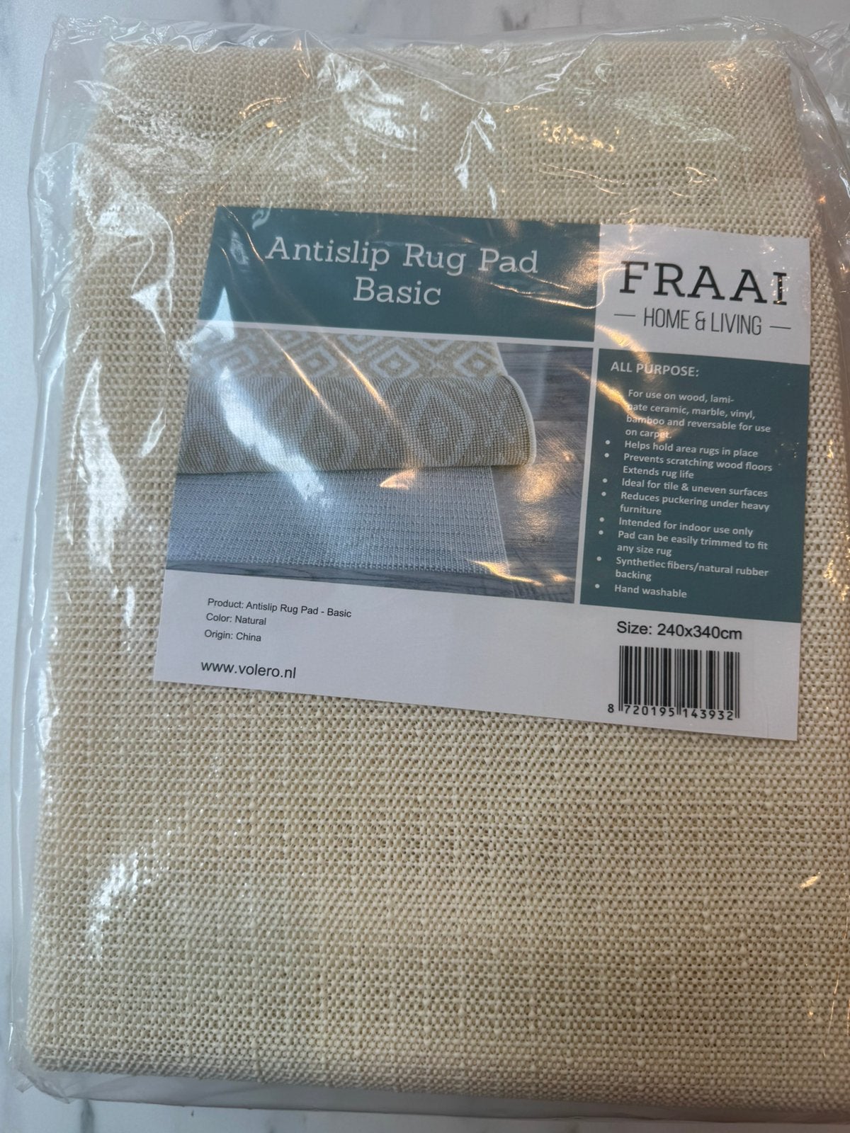 Volero antislip onderkleed 240x340 nieuw in verpakking, Beige, Ophalen of Verzenden, 200 cm of meer, Rechthoekig