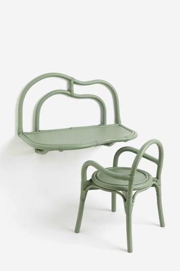 Kinderbureau en -stoelset van rotan - Saliegroen | H&M NIEUW, Ophalen of Verzenden, Zo goed als nieuw, Overige typen
