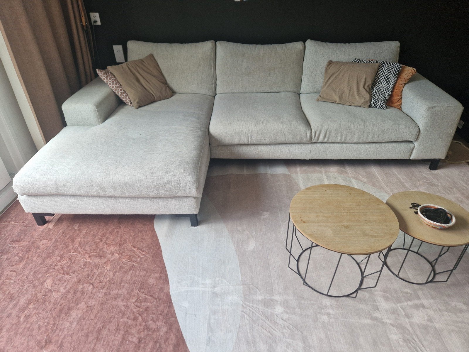 Loungebank, bank met chaise lounge - Lichtgrijs Stof, Ophalen, 250 tot 300 cm, Gebruikt, Modern