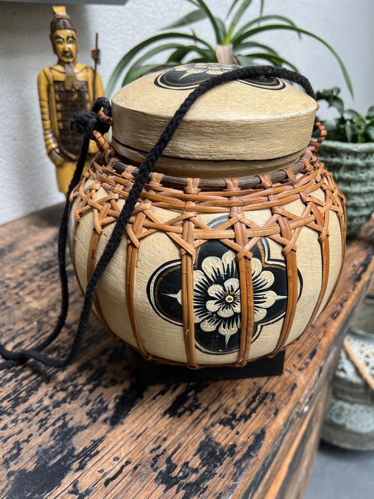 Chinese rijst pot chinees mand rijst oosters bloem creme, Verburgt Vintage, Gebruikt, Mand, Rond