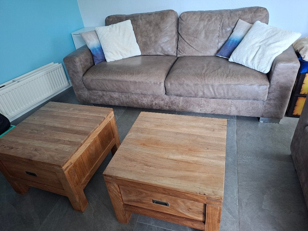 Lederen bank en love seat Molenaar meubelen, Ophalen, 100 tot 125 cm, Driepersoons, Leer