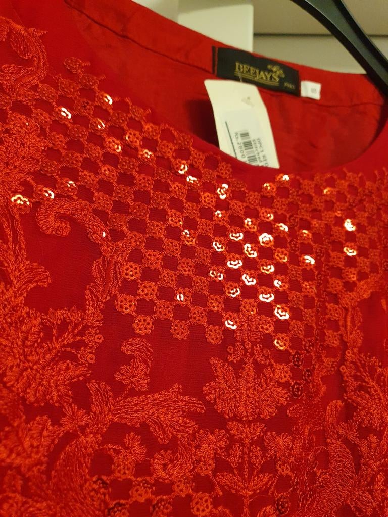 Nieuw Rood Indiaas 3-delig Pak met Pailletten - Maat S, Ophalen of Verzenden, Nieuw, Maat 36 (S), Rood