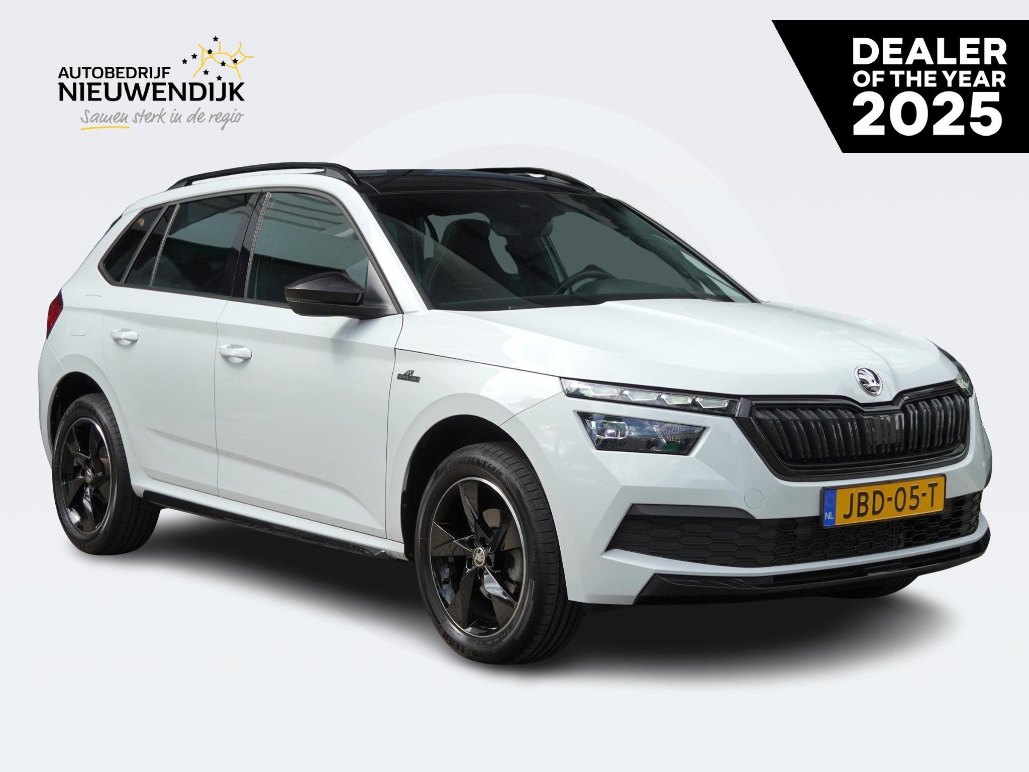 Skoda Kamiq TSI 110 DSG Monte Carlo AUTOMAAT / PANO / STOELV, Auto's, Gebruikt, Wit, 3 cilinders, Kamiq