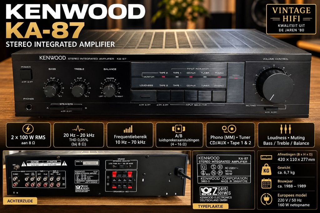 Kenwood KA-87 Krachtige Vintage HiFi Versterker 2X100W RMS, Overige merken, Ophalen of Verzenden, Zo goed als nieuw, 60 tot 120 watt