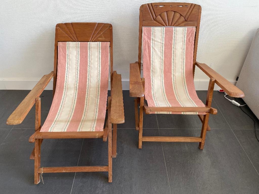 Zeldzame deckchairs van teakhout, Ophalen, Gebruikt, Teakhout, Inklapbaar