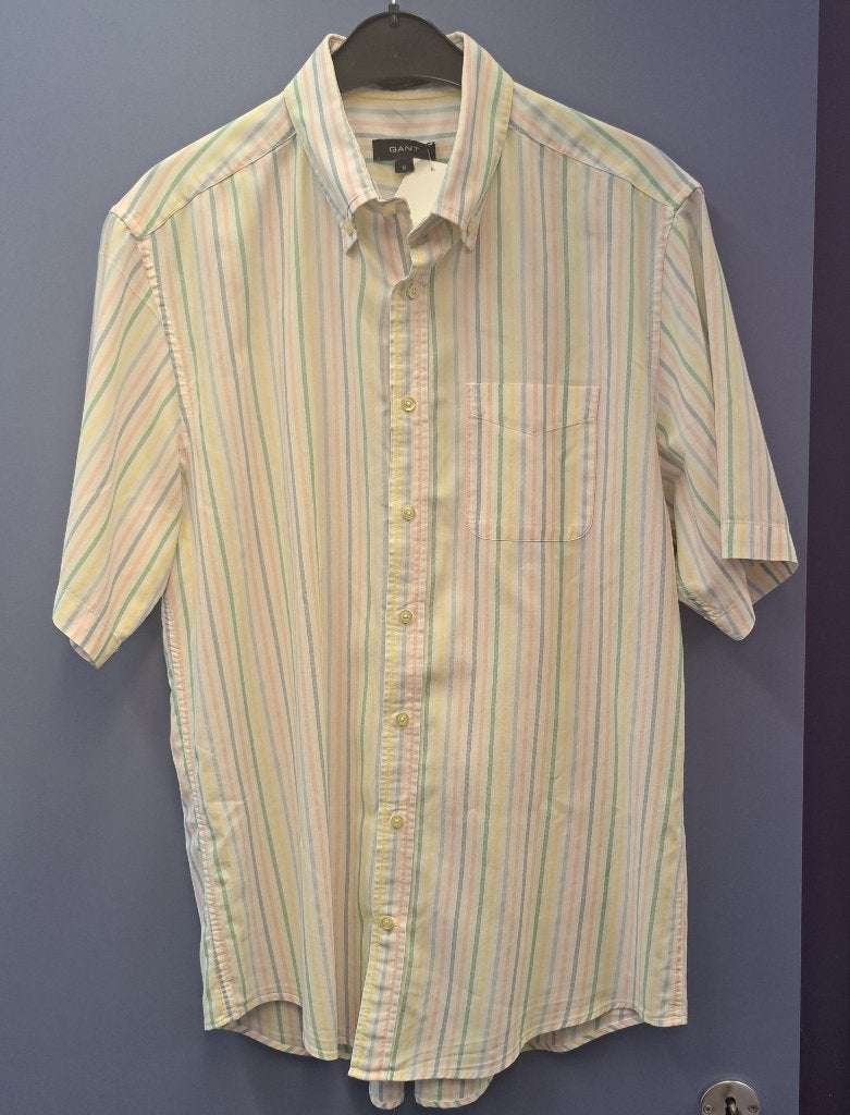 Gant overhemd korte mouw pastel strepen katoen mt M nr 49064, Blauw, ., GANT, Zo goed als nieuw