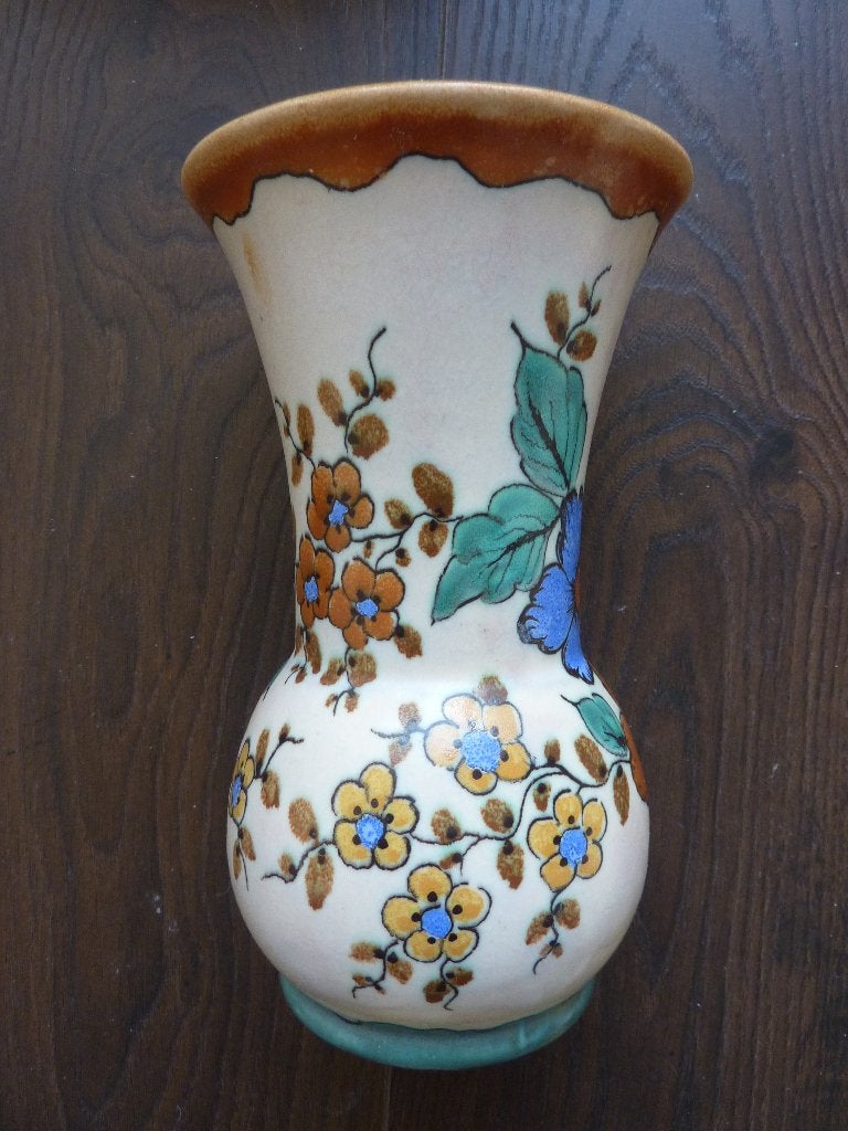Plateel vaas Gouda Unique nummer 2612 keramiek bloem vintage, Verzenden