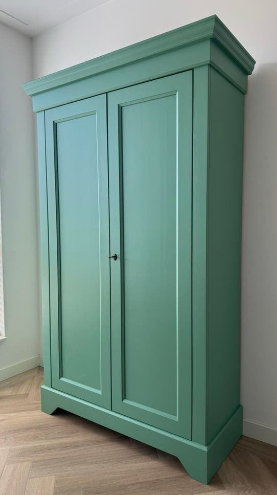 Woood brocante kast Isabel kledingkast/opbergkast, Ophalen, Met plank(en), 100 tot 150 cm, Zo goed als nieuw
