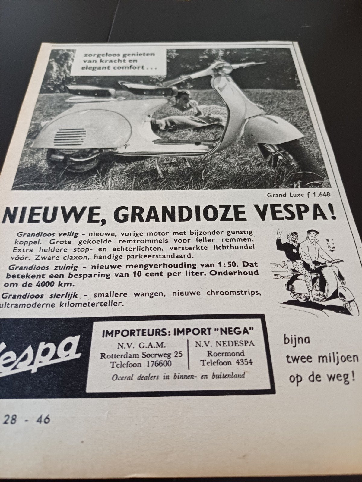 advertentie Vespa scooter nieuwe, grandioze Vespa 1959, Verzamelen, Merken en Reclamevoorwerpen, Ophalen of Verzenden, Overige typen