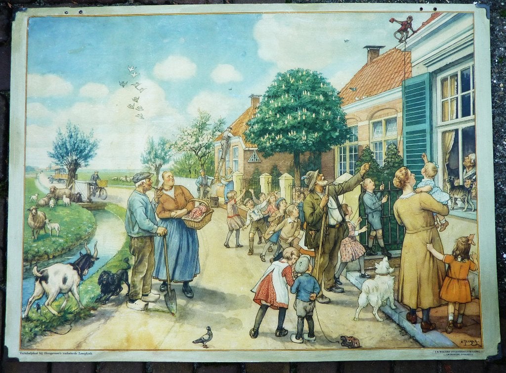 oude vertelsel schoolplaat van AAP NOOT MIES, Ophalen of Verzenden, Stad- en Dorpsgezichten