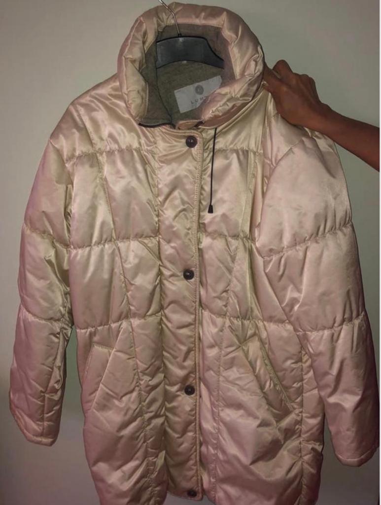 Lutha beige gewatteerde jas met capuchon, maat L, Ophalen of Verzenden, Zo goed als nieuw, Maat 42/44 (L), Beige