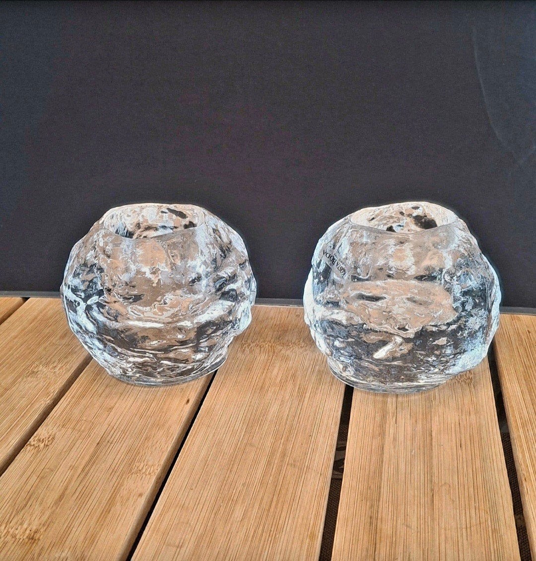 2 Kosta Boda glazen Snowball waxinelichten, Ophalen of Verzenden