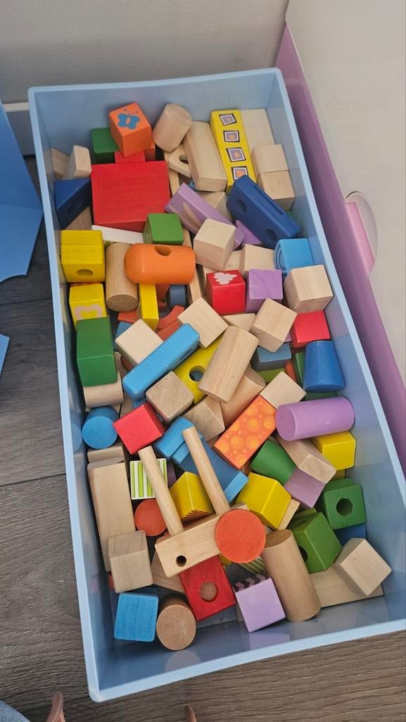 Houten blokken om mee te spelen (exclusief blauwe bak), Ophalen of Verzenden
