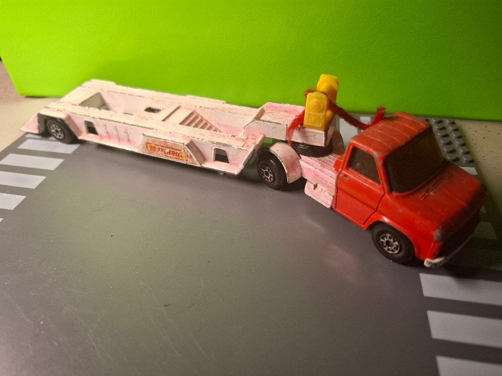 Matchbox K27 - Ford A-series Truck oplegger [rood] 1/60, Ophalen of Verzenden, Gebruikt, Bus of Vrachtwagen