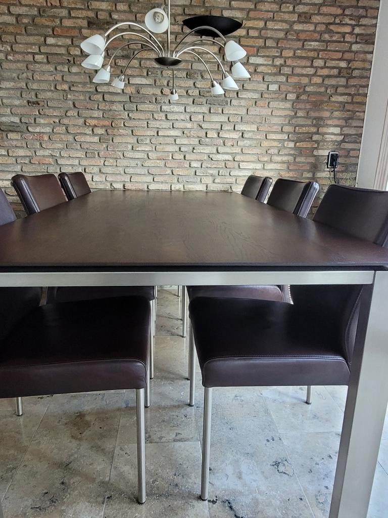 Eetkamertafel 200 x 100 cm. Donkerbruin - rvs, Huis en Inrichting, Tafels | Eettafels, Zo goed als nieuw, Vijf personen of meer