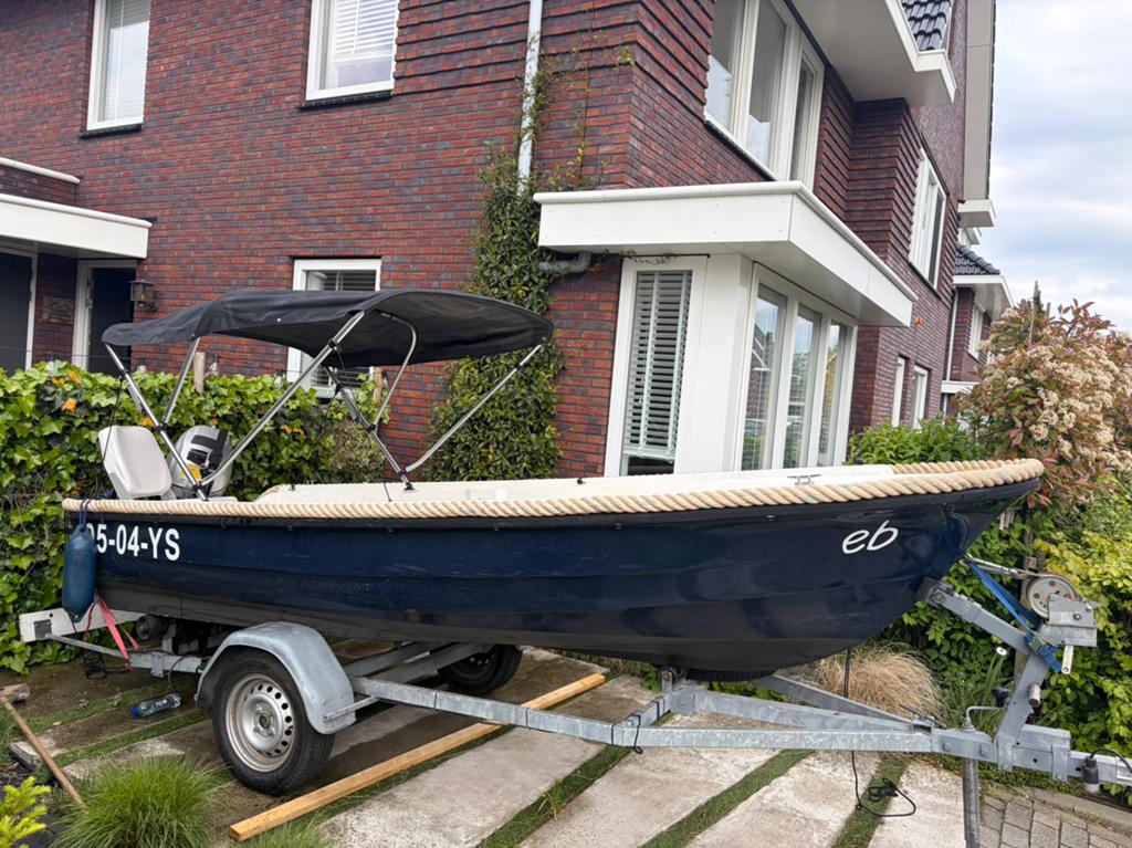 Sloep boot met 20pk honda motor, biminitop en trailer., Ophalen, Gebruikt, Buitenboordmotor, Sloep