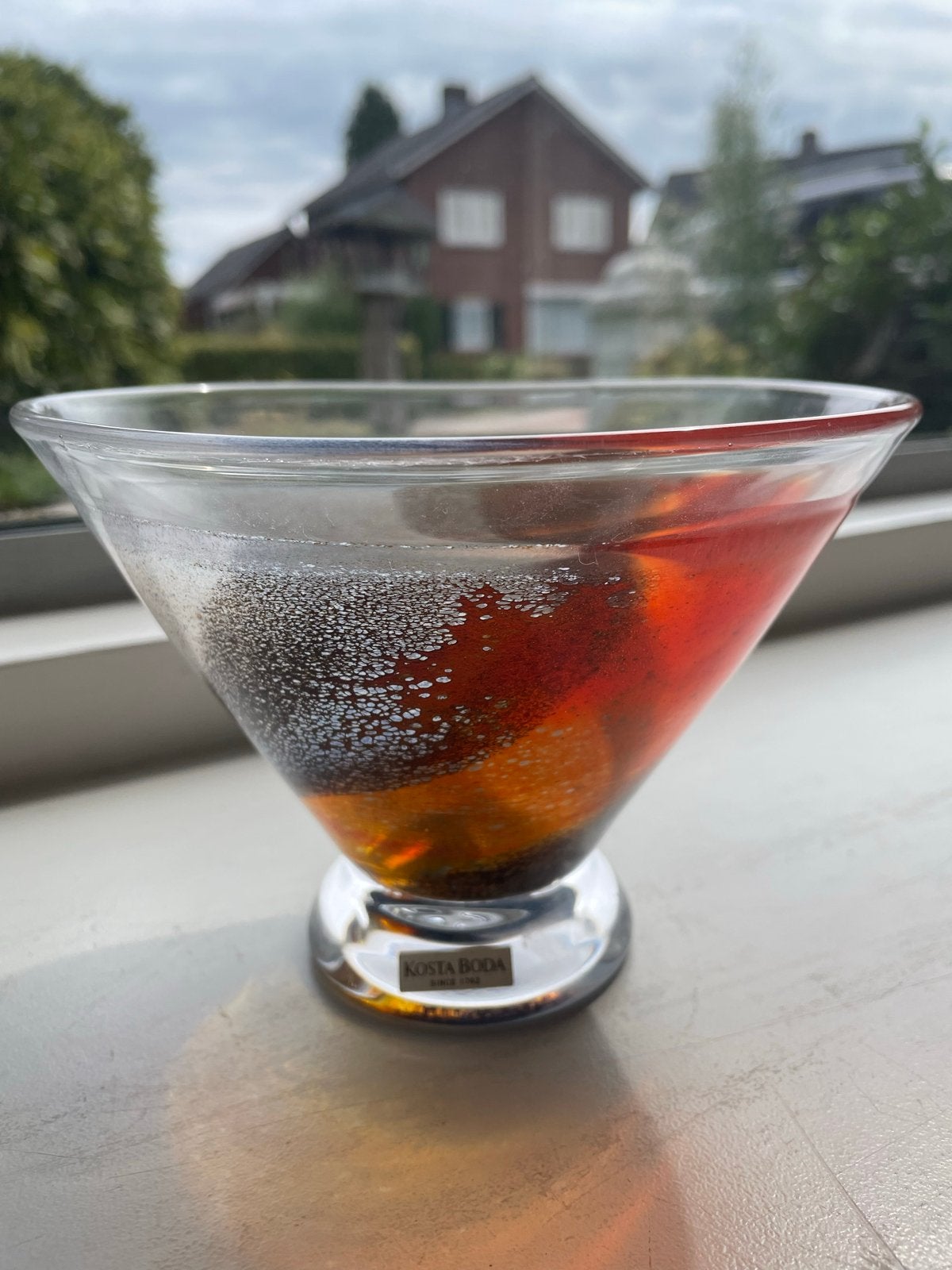 Kosta Boda Glazen Vaas/Schaal - Oranje/Zwart Design, Ophalen