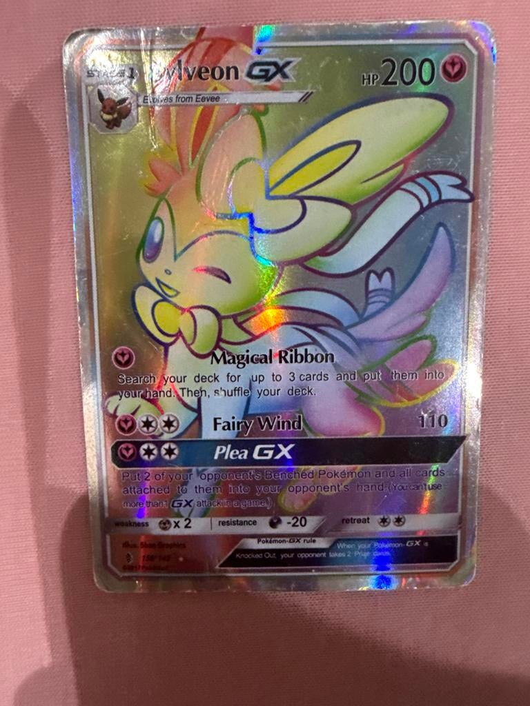 Sylveon GX Pokémon kaart - Holo - Gebruikt, Ophalen of Verzenden, Gebruikt, Losse kaart, Foil