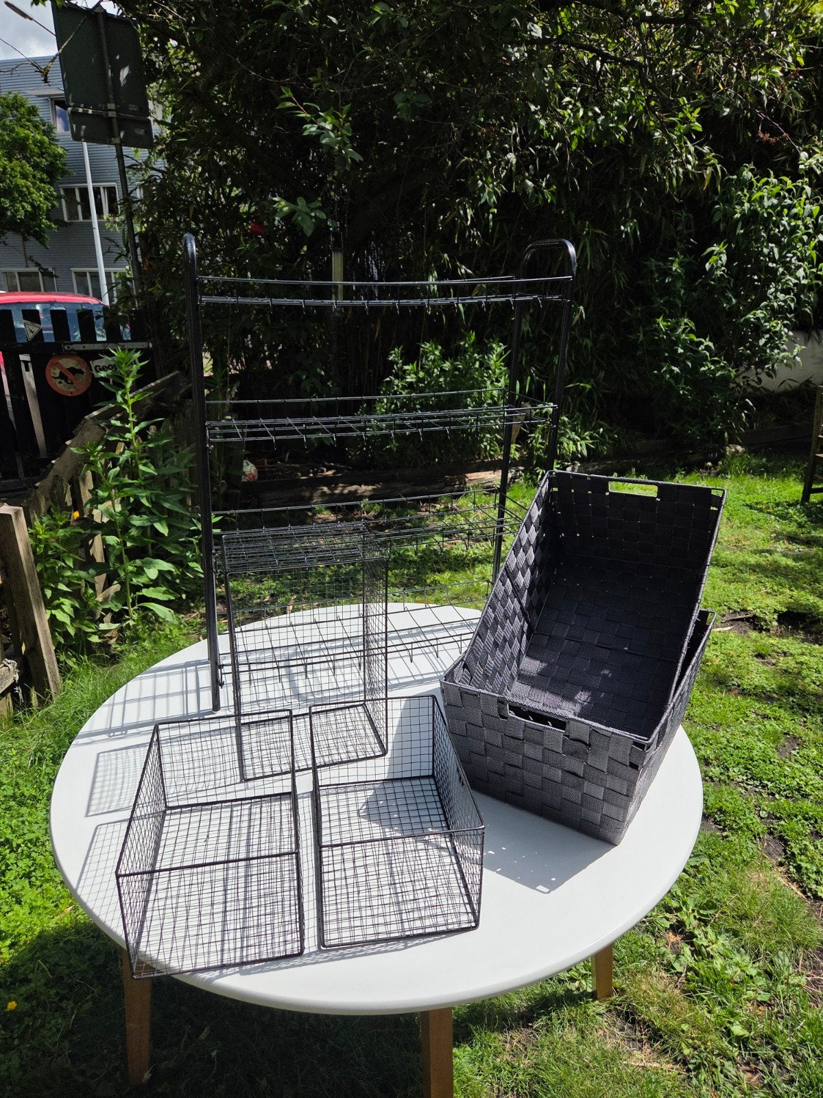 Diverse manden en rekje, Huis en Inrichting, Ophalen, 50 tot 100 cm, Minder dan 50 cm, Minder dan 50 cm