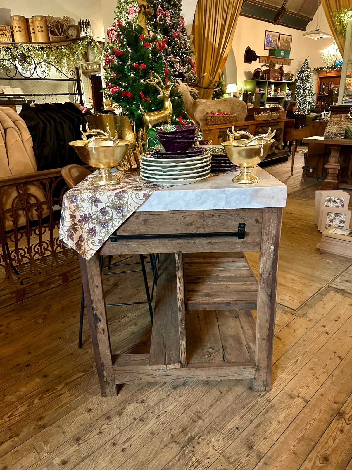 Keuken counter met marmerblad en gerecycled hout, Ophalen, Gebruikt, -, Hout